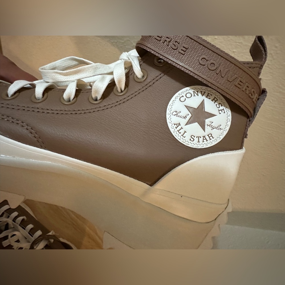 Converse Platform High-Top Sneakers in Brown and White - Picture 5 of 7